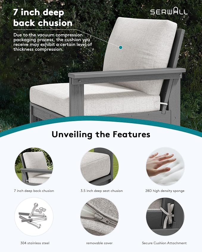 SERWALL HDPE Outdoor Sectional with Ottoman & Coffee Table