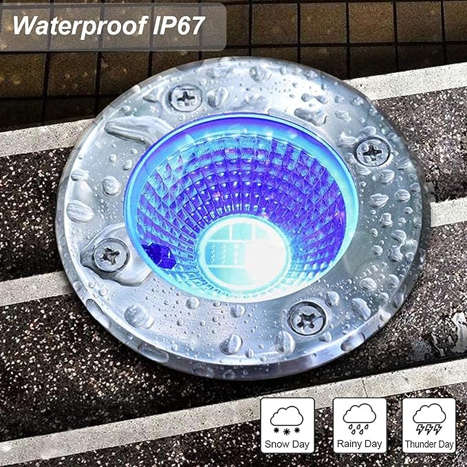 1 Pack 3w 12v Low Voltage In-ground Lights with Connectors LED Landscape Light Waterproof IP67 Pathway Lights Outdoor spotlights Trees Flags for Garden,Yard,Tree (RGB)