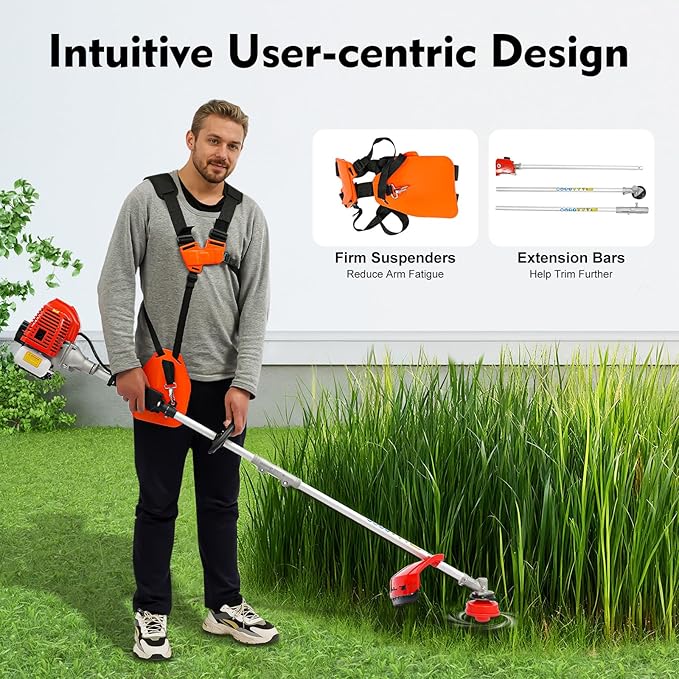 2-Stroke Gas Powered Grass Trimmer, 51.7CC 6500RPM 1.4KW Cordless Lawn Edgers Lawn Edger Grass Eater Gas Powered Weed Wacker Brush Cutter Blade with Guide Plate Guard (51.7CC,6500RPM,1.4KW)