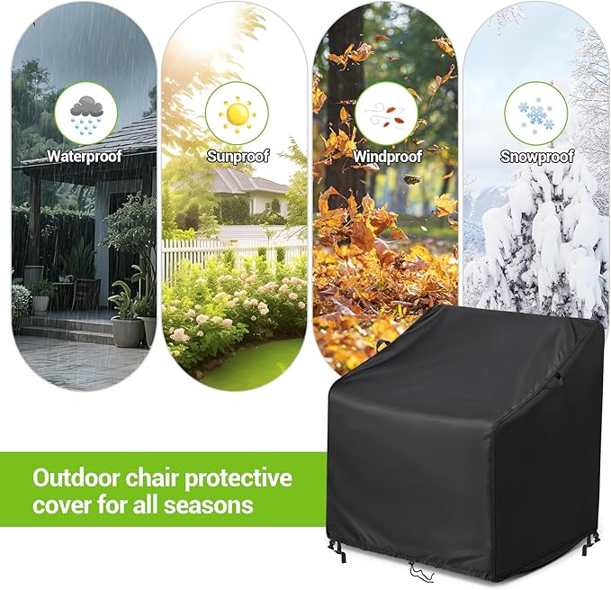 Kasla Patio Chair Cover, Waterproof Heavy Duty Cover for Outdoor Rocking Chair & Rattan Wicker Chair & Swivel Chair (Black, 33"L×35"W×36"H)