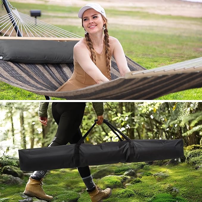SUNCREAT Portable Hammock with Stand, Two Person Hammock with Portable Stand, Heavy Duty Hammock Storage Bag
