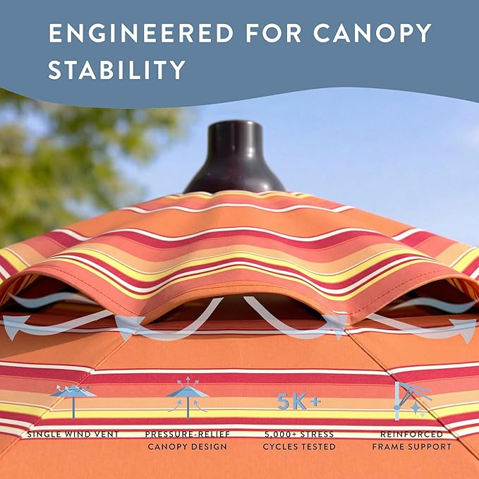 California Umbrella 12-Year Protection 7.5-Ft Outdoor Patio Umbrella, Sunbrella Fade-Resistant Fabric, Auto-Tilt, Heavy Duty Aluminum Frame, 8 Reinforced Ribs for Pool or Deck, Bronze Pole, Dolce Mango