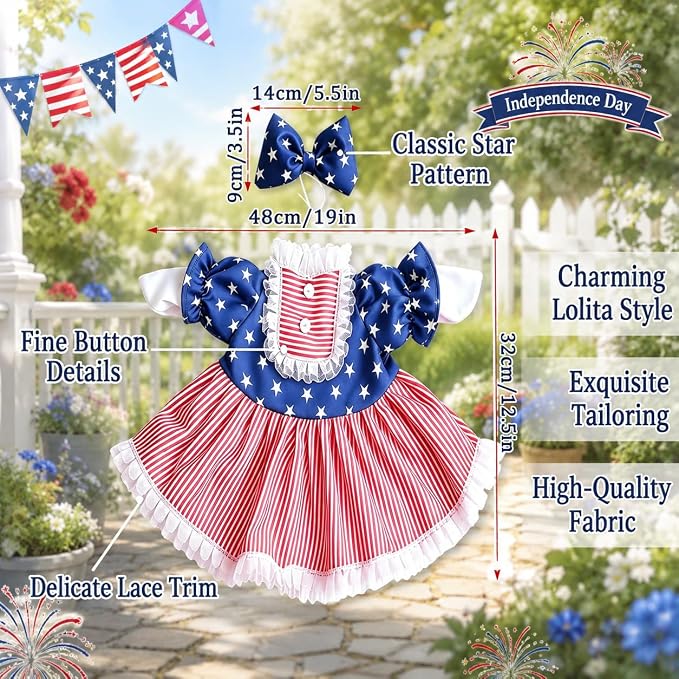 Mysense 4th of July Porch Goose Outfit for 23 Inch Goose Statue, Patriotic Red White Blue Goose Clothes with Bow for Outdoor Garden Patio Decor, USA 250th Anniversary Merchandise