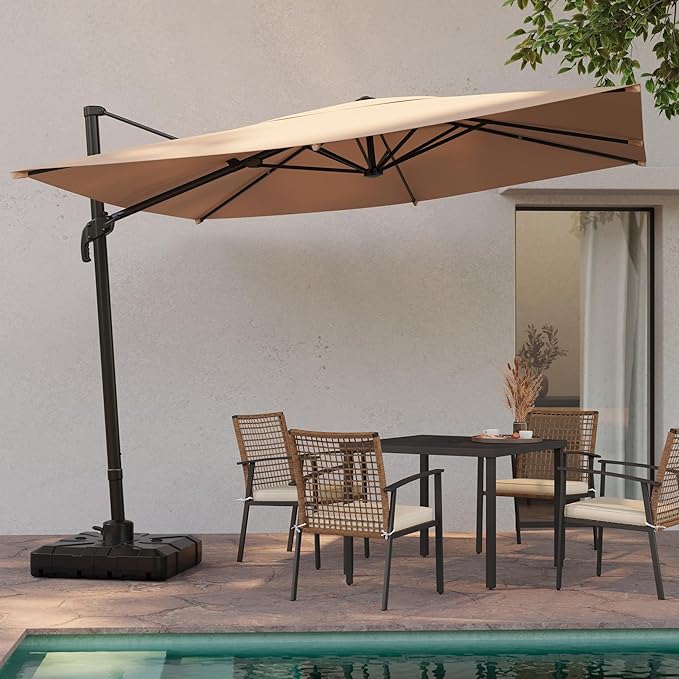 LAUSAINT HOME 9 FT Patio Umbrella, Outdoor Large Cantilever Windproof Patio Offset Umbrella with 360° Rotation for Backyard, Pool, Lawn, Deck (Square, Khaki)