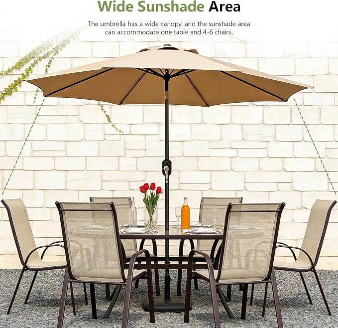 9FT Patio Umbrella Outdoor Table Market Umbrella with Push Button Tilt & Crank, 8 Sturdy Ribs Waterproof UV Protection Fade-Resistant for Garden, Deck, Backyard, Pool