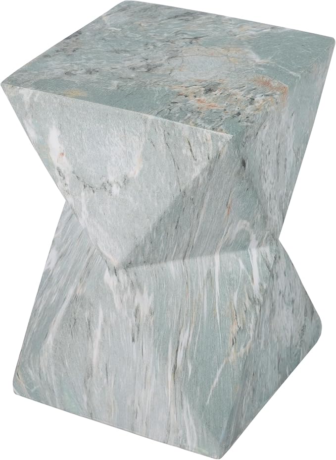 Merax 18.5" H Modern Geometric MGO Side Table, Hourglass Accent Table with Faux Marble Finish - Weather Resistant End Table for Indoor and Outdoor Use, Living Room, Bedroom & Patio, Green Marble