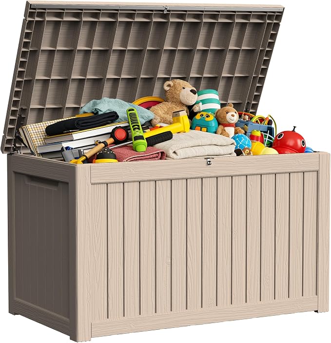 270 Gallon Outdoor Storage Box Resin Deck Box All Weather Waterproof Large Lockable Storage Container Deck Box for Patio Furniture, Garden Tools, Lockable, Gray
