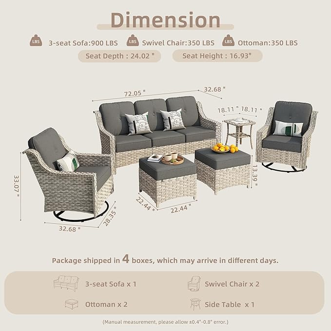 6-Piece Patio Furniture Set, Outdoor Conversation Set Sectional Sofa with Rocking Chairs and Water Resistant Cushions, Black