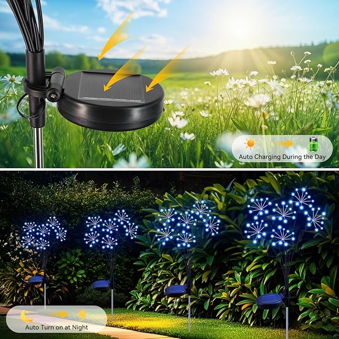 Slyuexu Solar Garden Lights 2 Pack Waterproof Swaying Starburst Light Solar Outdoor Lights for Yard Patio Walkway Pathway Party Wedding Decoration, Unique Gifts for Women, Blue