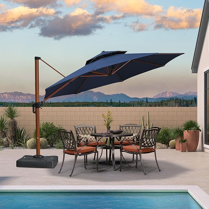 PURPLE LEAF 13ft Patio Umbrella Cantilever Umbrellas Outdoor Round Wood Umbrella Offset Umbrellas Heavy Duty Sun for Garden Deck Pool, Spectrum Indigo