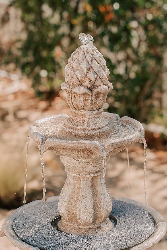 XBrand 51" 3-Tier Outdoor Freestanding Waterfall Fountain with Pump and Pineapple Finial, Beige