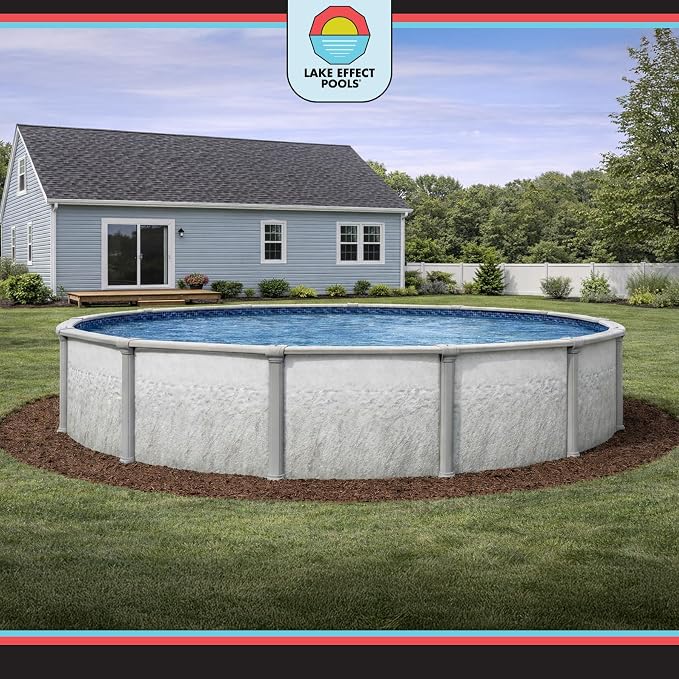 Lake Effect Pools 'Antigua' 24 ft Round Above Ground Swimming Pool | 52 Inch Steel Sided Walls | Kit Includes: 25 Gauge Overlap Liner & Widemouth Skimmer