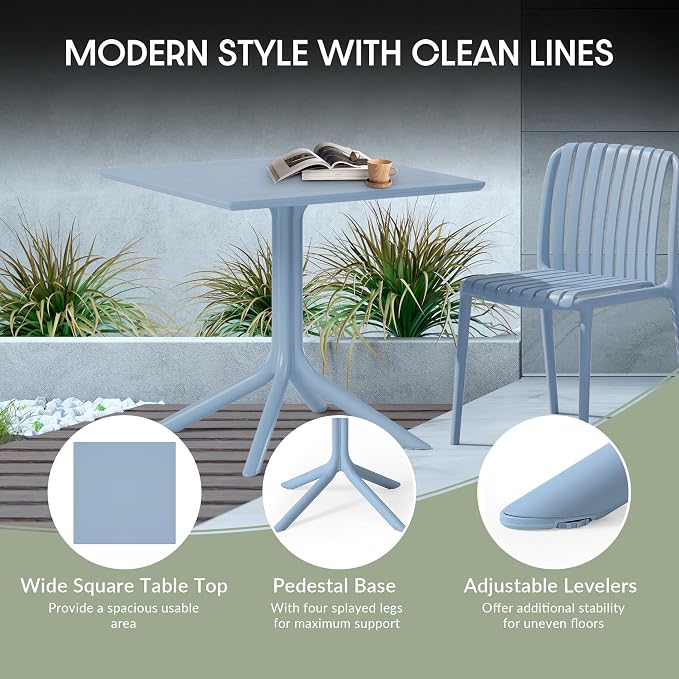 WestinTrends Playa 31.5" Square Outdoor Plastic Resin Patio Dining Table for 4, French Blue