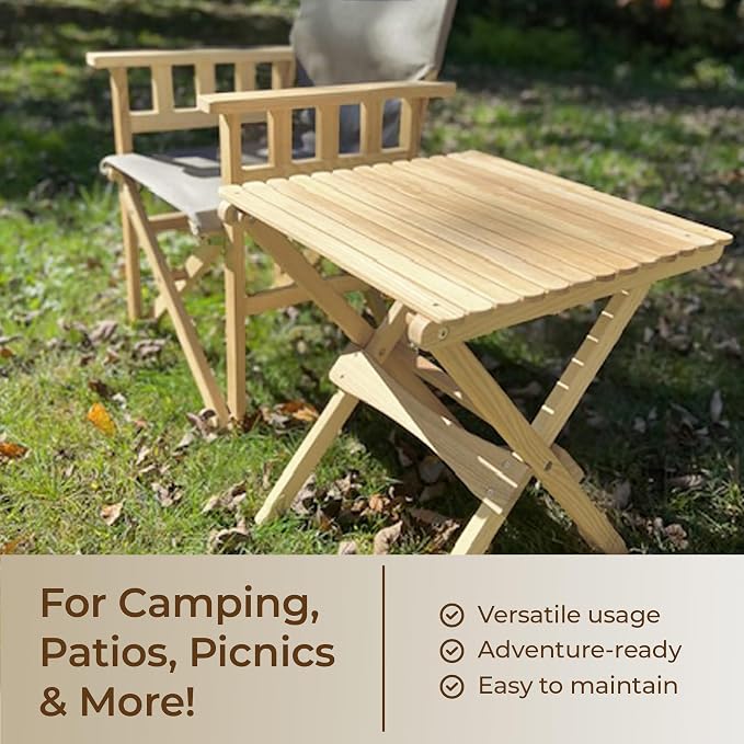 BYER OF MAINE Pangean Folding Wooden Side Table – 18" H x 16" W x 16" D – Folds Flat Ash Wood Table for Camping, Patio, Porch, Balcony, and Garden Use