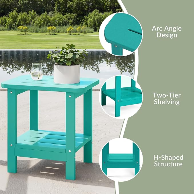 WestinTrends Aruba 2-Tier Outdoor HDPE Modern Adirondack Square Patio Side Table, Turquoise
