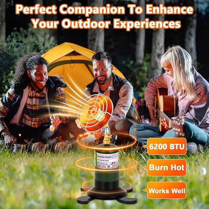 Portable Propane Heater for Camping Outdoor, Space Patio Heater with Control Valve Cordless, Tent Heaters with Foldable Tank Holder for Winter Tent Hiking Ice Fishing Hunting