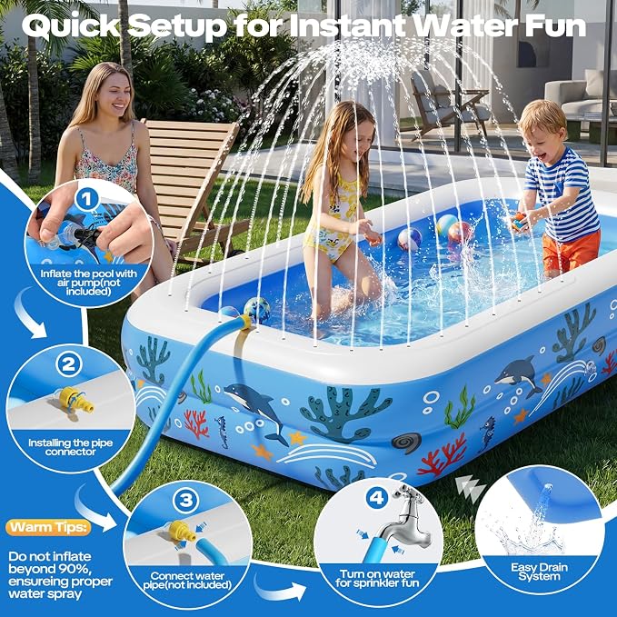 Verdenu Kiddie Pool with Sprinkler, Inflatable Baby Pool with Canopy and Soft Cushioned Floor, Toddler Pool Ball Pit for Backyard, Outdoor/Indoor Play