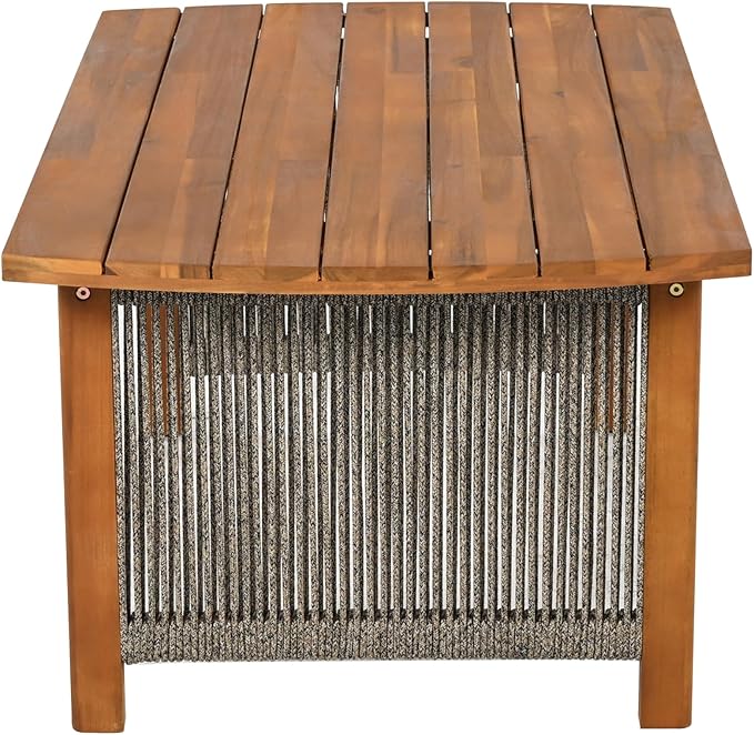 Christopher Knight Home Quixley Acacia Wood 5 Piece Patio Furniture Set, Large Wooden Patio Conversation Set with Club Chair+Coffee Table, 7-Seater Outdoor Loveseat Sofa Chair and Table Set,Teak+Beige