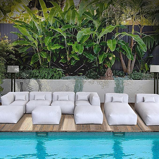 ANNYH Patio Modern ERACLEA(9P) Outdoor Furniture Sectional Conversation Set - Combines 2Lounger 2Middle 2Corner 3Ottoman/Coffee Exp Foam Filled Chairs.A Unique Modular Contemporary Sofa (Cloud Gray)