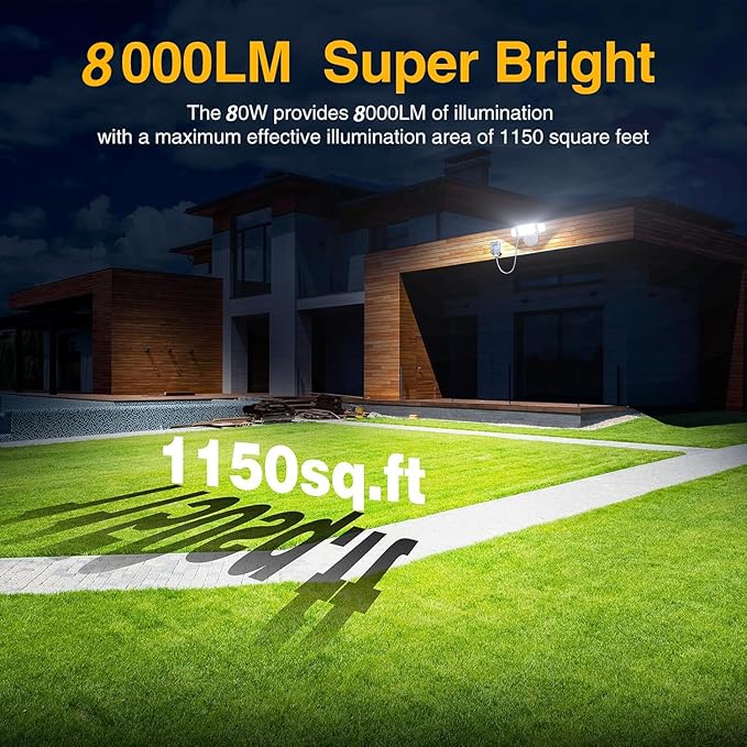 Onforu 80W Dusk to Dawn Outdoor Lighting,Plug in LED Flood Lights,White Outdoor Lights with Remote,8000LM Security Light,IP66 Waterproof Lighting,2Modes 3 Adjustable Heads Light for Garage Yard