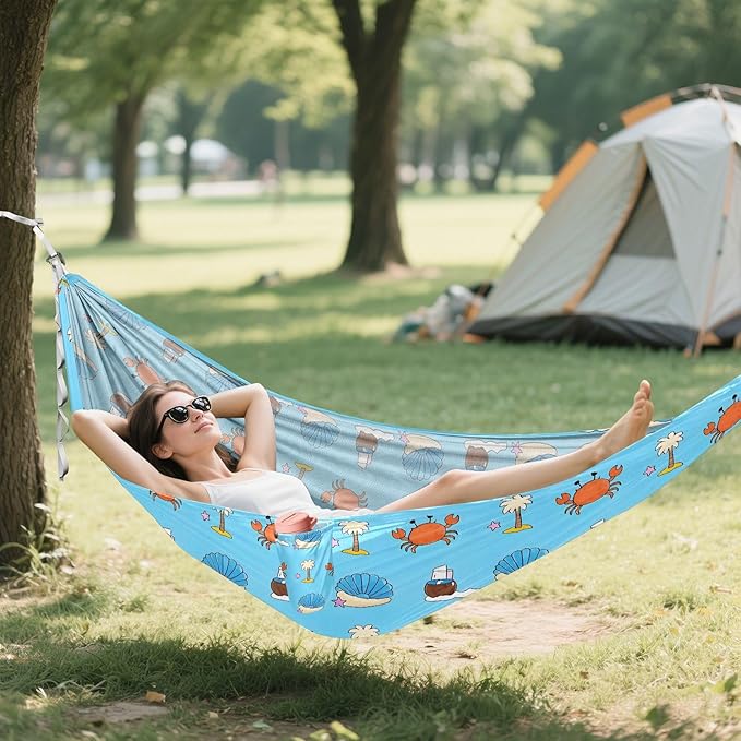 Camping Hammock Outdoor Hammocks for Outside Crab Shell Coconut Tree Beach Trees Portable Lightweight with Pockets Tree Straps Indoor