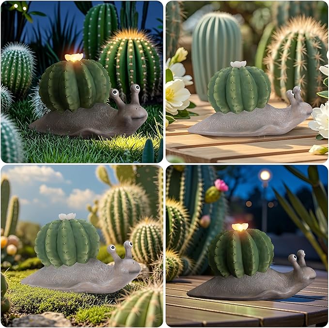 Etlemonde Solar Cactus Snail Statue Garden Decor Light - Outdoor Decorative LED Flower, Suitable for Patio, Lawnand Garden Decorations, Gifts for Mom