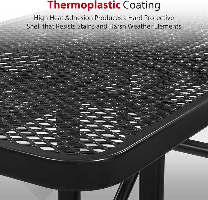 Leisure Craft Metal Picnic Table with Bench - 8 ft Rectangle Outdoor Dining Table with Umbrella Hole, Heavy Duty Thermoplastic Coating, ADA Compliant, Commercial Grade Furniture Made in USA - Black