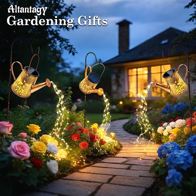 Solar Watering Can Lights:Outdoor Waterproof Metal Led String Lantern - Butterfly Fariy Hanging Decorations for Garden Pathway Patio - Birthday Gifts for Mom Grandma Women Over 40