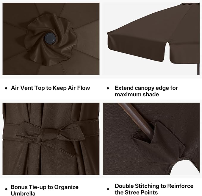 MASTERCANOPY Valance Patio Umbrella 10 ft Replacement Canopy for 8 Ribs-Brown Canopy Only
