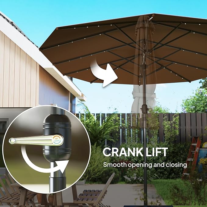 Outsunny 14.8ft Double Umbrella, Large Outdoor Patio Sun Shade with LED Solar Light for Garden