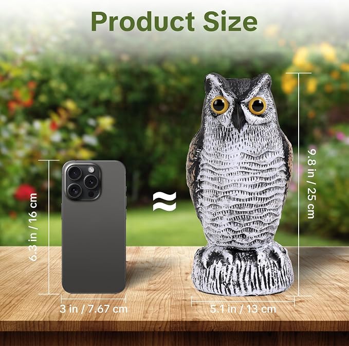 OFFO 3 Pack Fake Owl, Owl Statue for Garden and Yard Decoration, Weatherproof Plastic Outdoor Owl Decor for Porch Pool Patio Yard, 10-Inch Height, Round + Long + Short Ear Owl