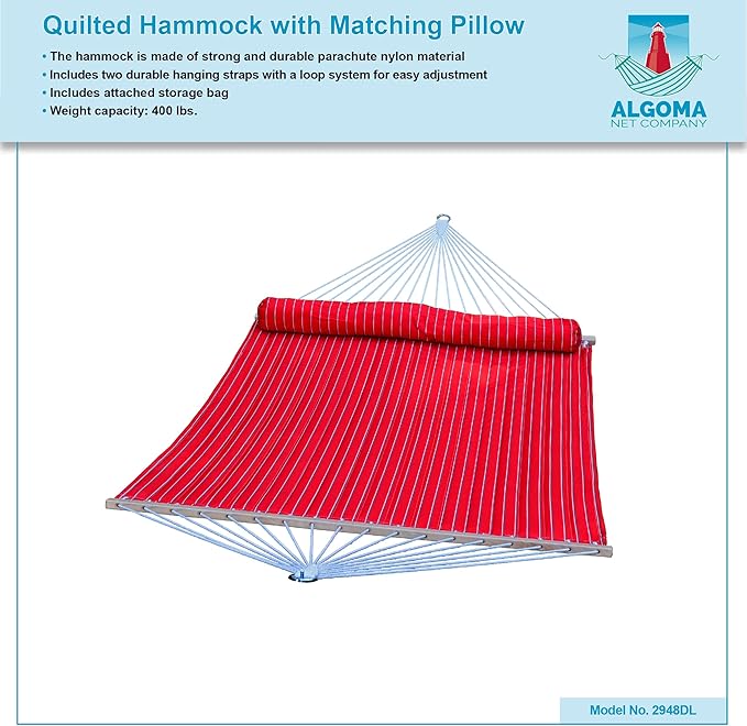 Quilted Hammock with Matching Pillow - 13 Feet in Length 500 lbs. Weight Capacity