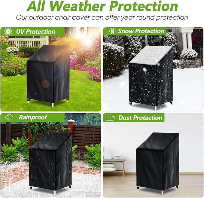 Stackable Patio Chair Cover, Waterproof Outdoor Patio Chair Covers, Lawn Patio Furniture Covers, Fits for 4-6 Stackable Outdoor Chairs & Dining Chairs (Black, 27.5"L x 29.5"W x 47"H, 2PCS)