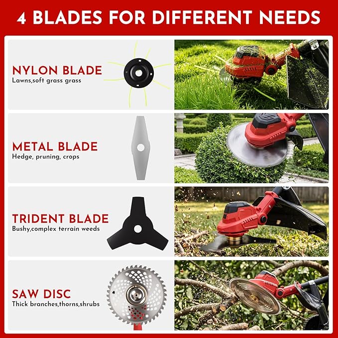 3-in-1 Electric Weed Wacker Cordless, 12″ Brushless Weed Eater Battery Powered with Wheel, 20000 RPM Grass Trimmer/Brush Cutter/String Trimmer, Lawn Mower Edger Weed Trimmer, 6000mAhjong Batteries