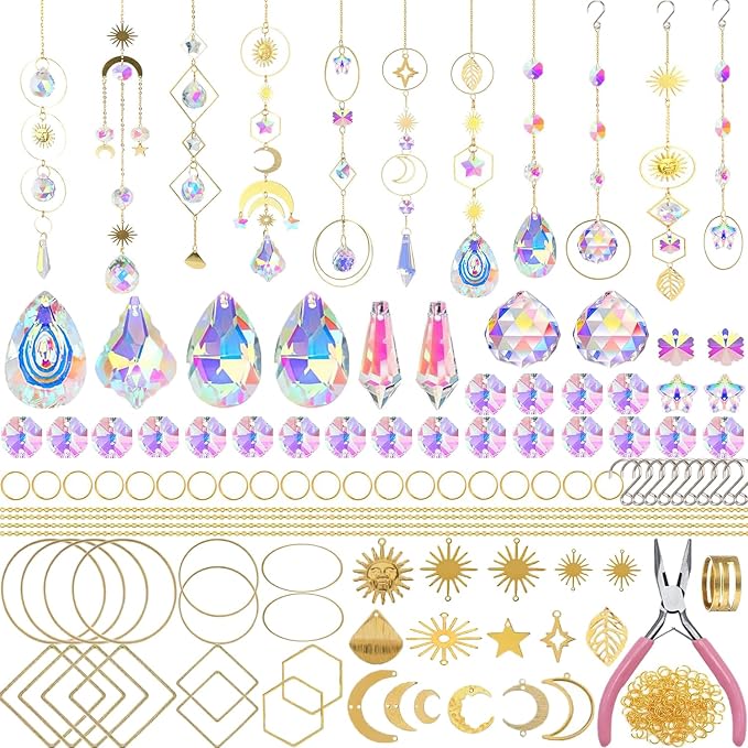 DIY Suncatcher Kit 400pcs Sun Catchers Supplies Arts and Crafts for Adults | Window Hanging Sun Catcher with Chain Rainbow Maker Crystal Prisms Decor for Home Garden Party Wedding Ornament