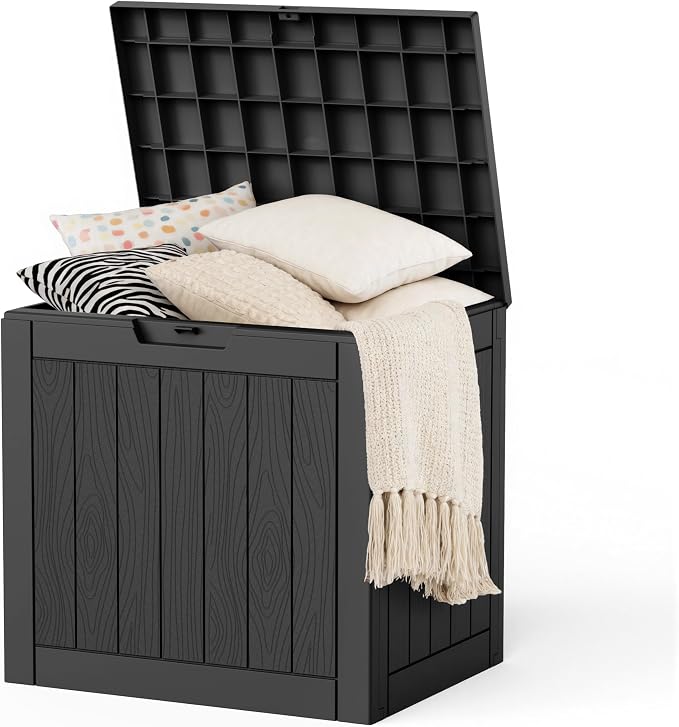 EasyUp 35 Gallon Deck Box Small Deck Box for Indoor and Outdoor,Waterproof Storage Boxs for Patio Furniture,Garden Tools,Cushions, Lockable and UV Resistant,Easy to Install(Black)