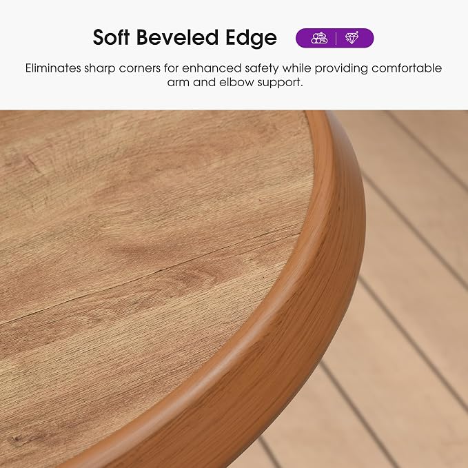 PURPLE LEAF Counter Height Table Patio Round Table Dining Coffee Kitchen Breakfast Bistro Outdoor Pub Bar Table for Garden Balcony, Deep Teak
