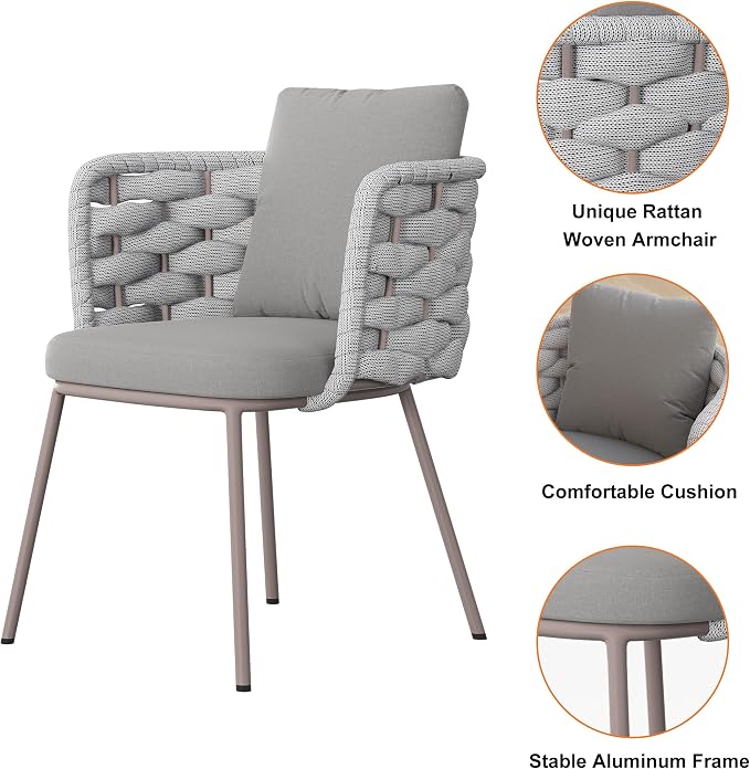 11-Piece Outdoor Dining Set - 94.5'' Sintered Stone Top Dining Table with 10 Rope Woven Armchairs, Aluminum Frame, Cushions for Patio, Garden, and Outdoor Dining