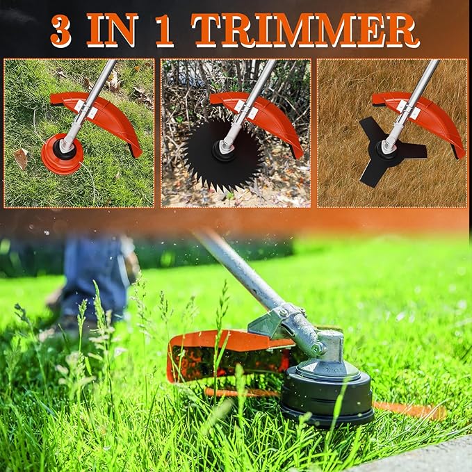 Weed Eater Gas Powered 36cc 3 in 1 Gas Weed Wacker Gas Brush Cutter, 2-Cycle Gas String Trimmers for Weeds and Grass, Orange