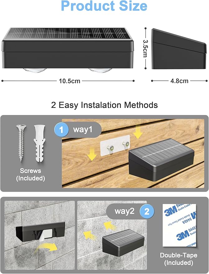 JOFIOS Solar Fence Lights with Remote, Warm White, Cool White and RGB Color Glow LED Outdoor Wall Lights, IP65 Waterproof Solar Lights for Fence, Backyard, Railing, and Deck, Home Improvement, 2 Pack
