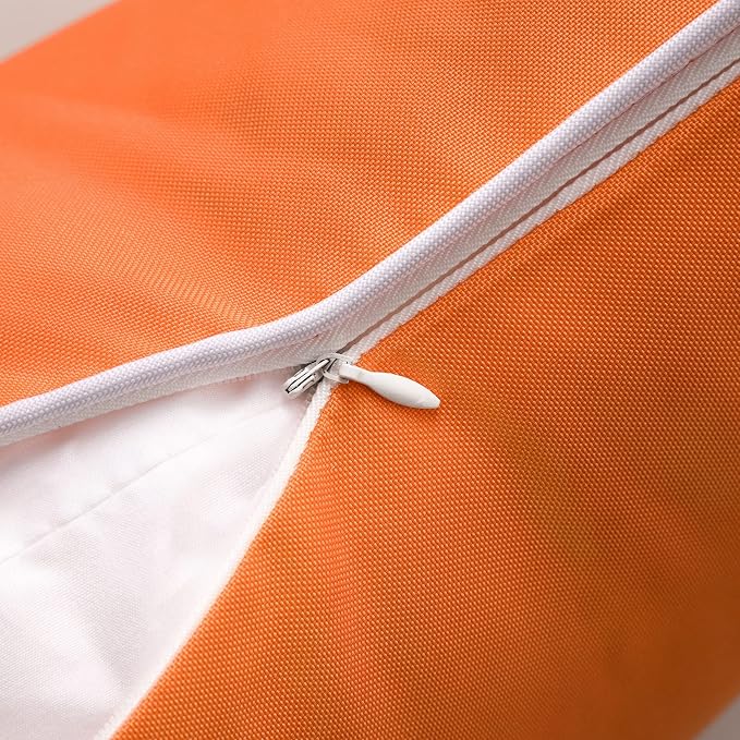 Phantoscope Pack of 2 Outdoor Waterproof Solid Throw Decorative Pillow Cover Decorative Square Outdoor Pillows Cushion Case Patio Pillows for Couch Tent, Orange 20x20 inches 50x50 cm