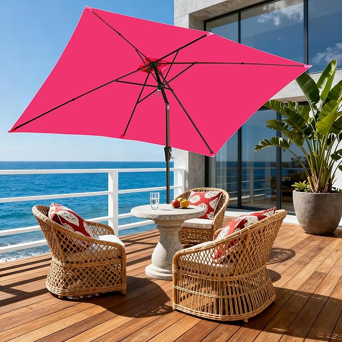 6.5x10FT Rectangular Patio Umbrella with Push Button Tilt & Crank Lift for Garden,UV Protection Outdoor Umbrella for Deck,Pool and Yard,Pink