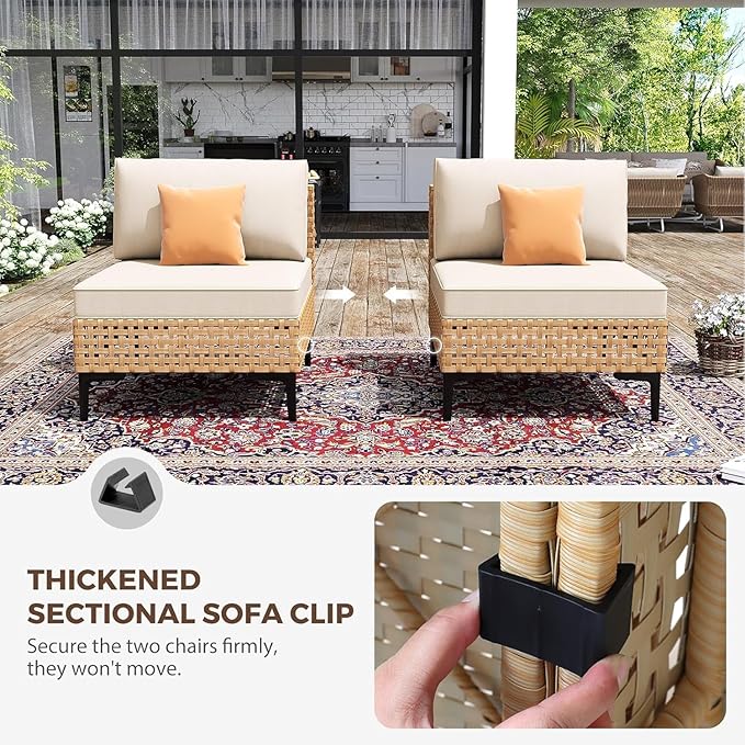Patio Furniture Set 9 Piece Large Outdoor Sectional Free Combination Outdoor Furniture with Thick Cushion All Weather Wicker Boho Patio Conversation Sets for Porch, Deck