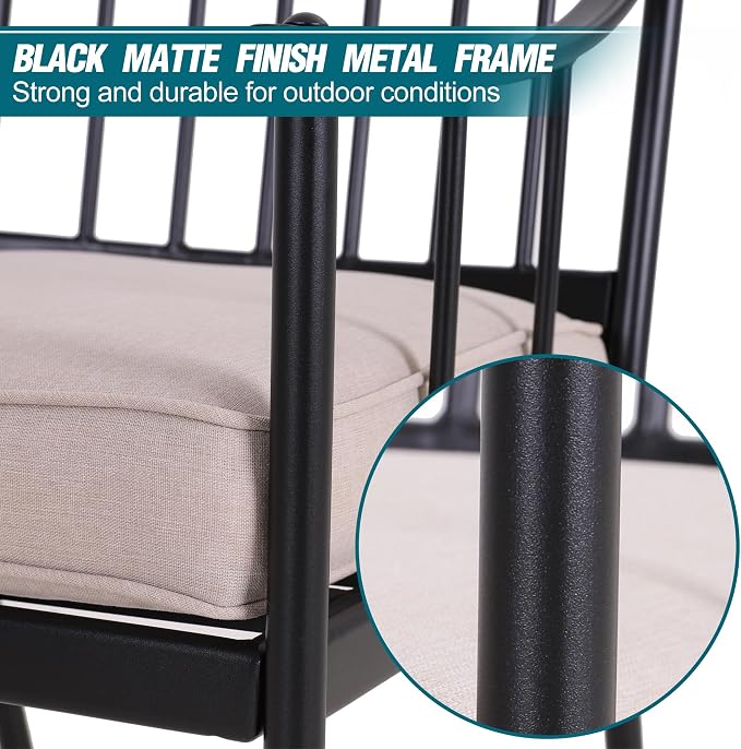 PHI VILLA 7 Piece Patio Dining Set, Rectangular Metal Table | Metal chairs, Fixed Chair, Umbrella Hole, adjustable, Cushions, powder-coated, 300 lb chair capacity