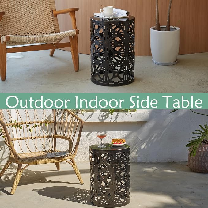 Y&M Set of 3 Metal Round Patio Side Tables, Multifunctional Coffee Table End Table for Indoor & Outdoor Garden Stool Modern Design - Black with Bronze