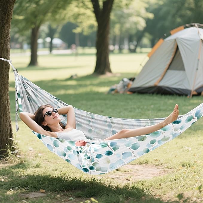 Camping Hammock Outdoor Hammocks for Outside Eucalyptus Leaf Watercolor Beach Trees Portable Lightweight with Pockets Tree Straps Indoor