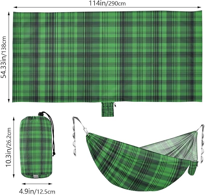 Hammocks for Outside Green Tartan with Black Lines Camping Hammock Portable Hammocks with Tree Straps and Carry Bag Camping Accessories for Hiking Beach Outdoor