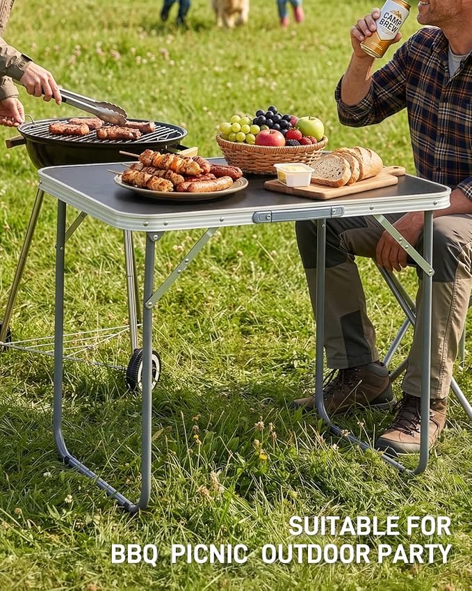 Outvita 2.3ft Portable Folding Camping Table, Outdoor Waterproof Picnic Table, Aluminum Lightweight Suitcase Foldable Table for Picnic BBQ Beach Dining