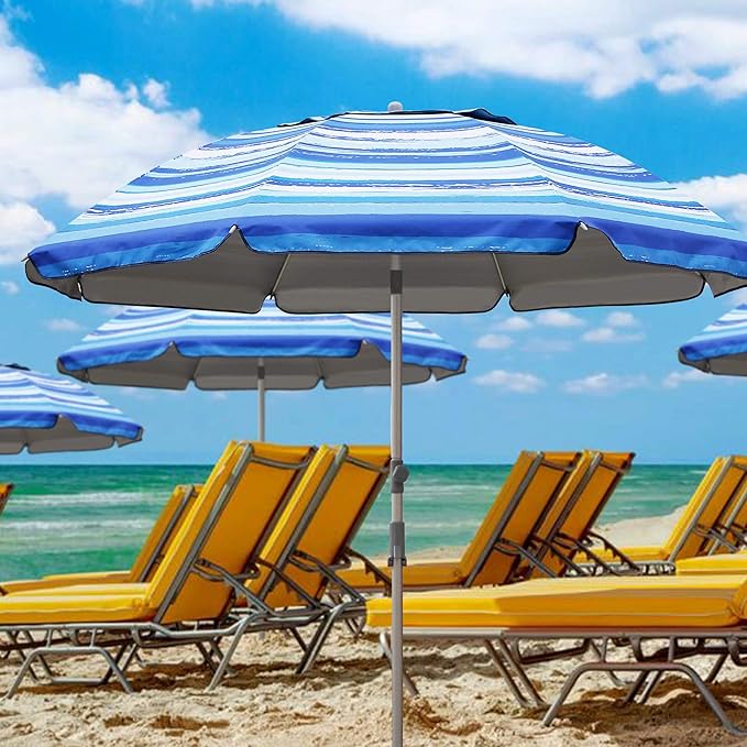 Blissun 7.2' Beach Umbrella with Sand Anchor, Outdoor Portable Beach Umbrella for Sand with Tilt Pole, Carry Bag, Air Vent