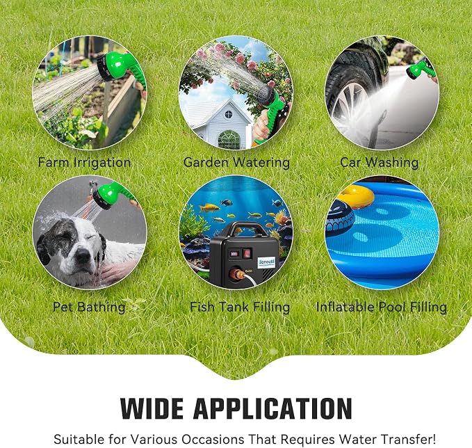 21V Battery Powered Water Pump 240GPH Cordless Water Transfer Pump Battery Operated with Garden Hose Nozzle 7 Spray Modes for Watering Car Washing Tub Fish Tank Inflatable Pool (Black)